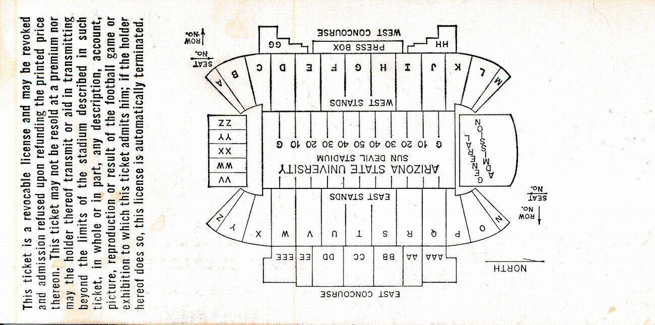 1971 First Fiesta Bowl Florida State FSU  Arizona State Game Ticket Stub 148457