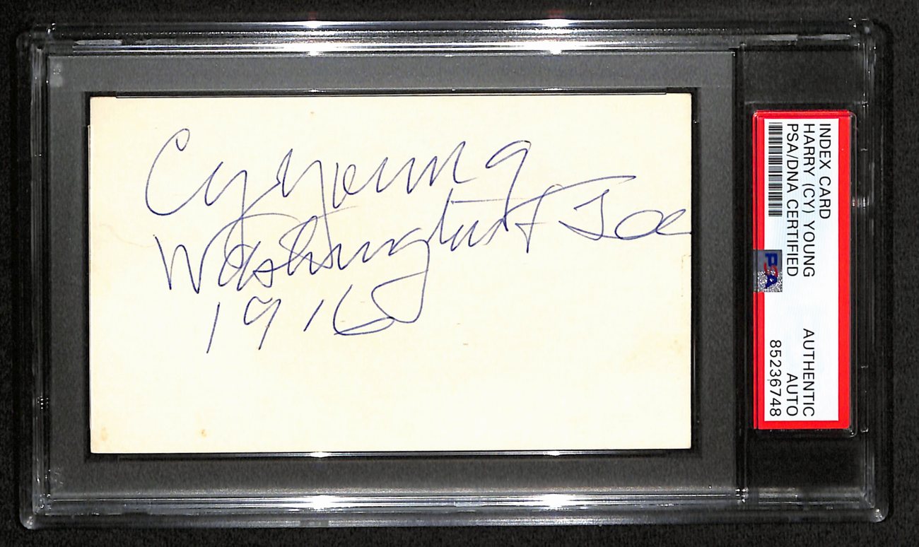 Harry "Cy" Young CFB HOF Signed 3x5 Index Card Washington & Lee PSA/DNA 189025