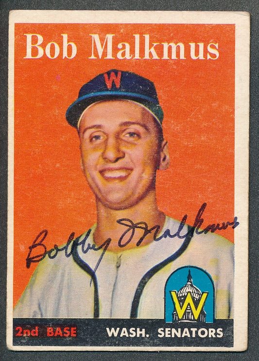 Bob Malkmus Washington Senators Signed/Auto 1958 TOPPS Rookie Card #356 165657