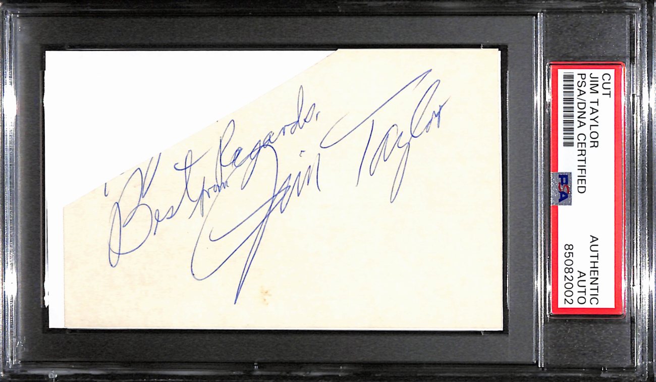 Jim Taylor HOF Autographed/Inscr 3x5 Cut/Index Card Packers PSA/DNA 184810