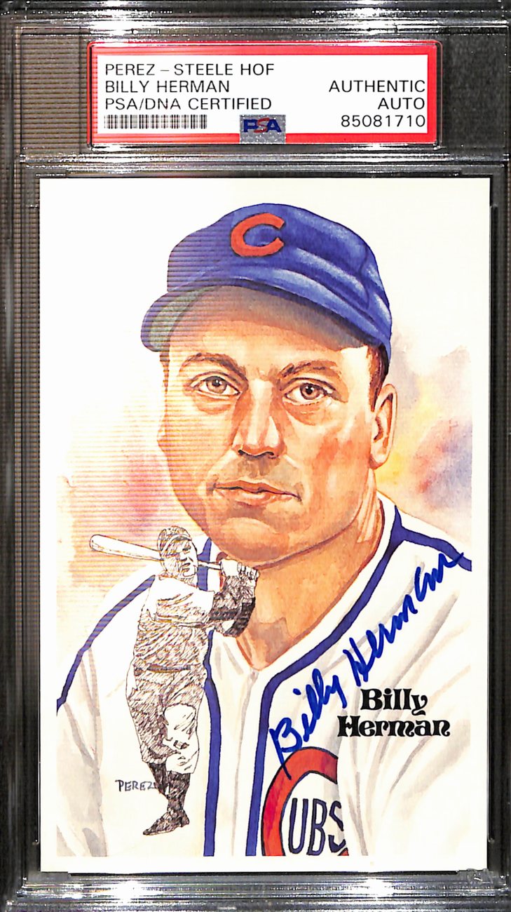 Billy Herman Signed 1981 Perez-Steele HOF Postcard Cubs PSA/DNA 183710