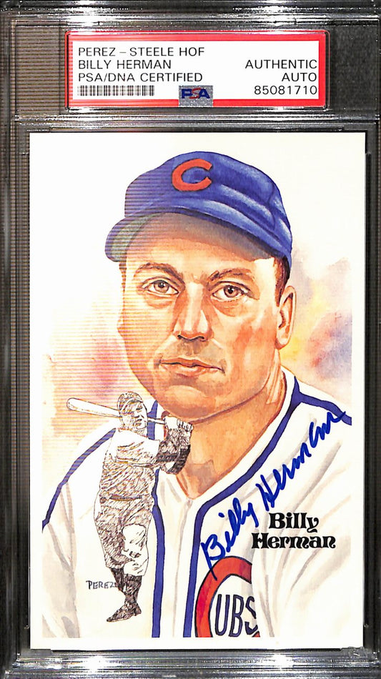 Billy Herman Signed 1981 Perez-Steele HOF Postcard Cubs PSA/DNA 183710