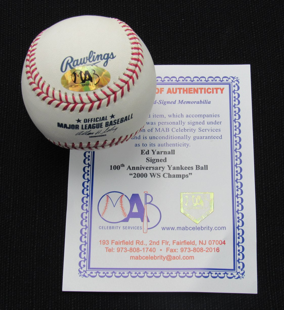 Ed Yarnall Signed/Auto Yankees 100th OML Baseball MAB Inscr 187055