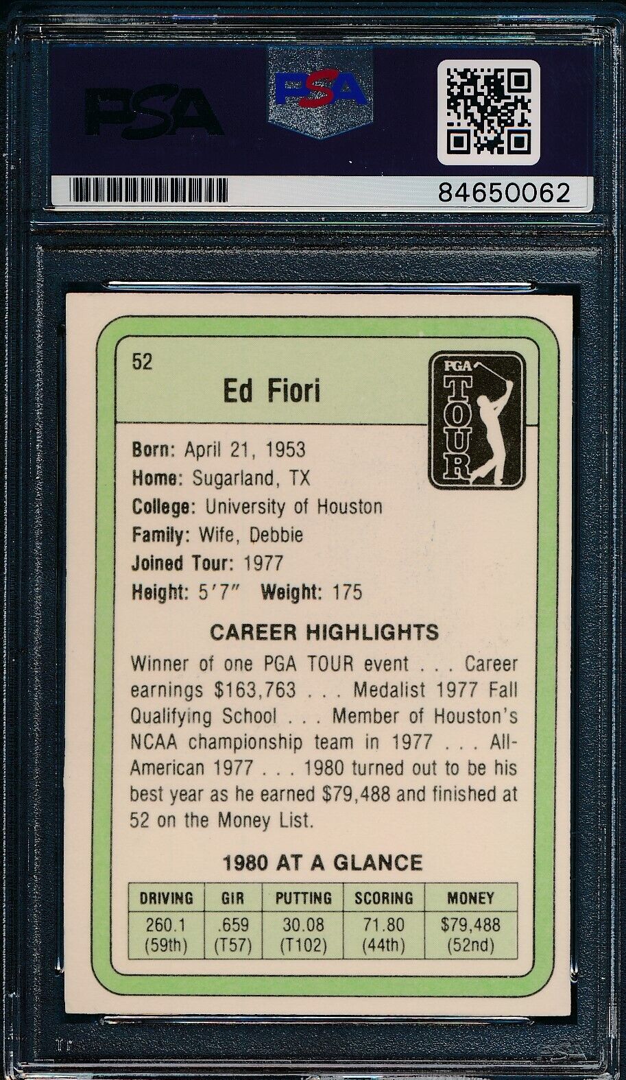 1981 DONRUSS PGA Ed Fiori #52 Authentic Card Signed PSA/DNA 176003