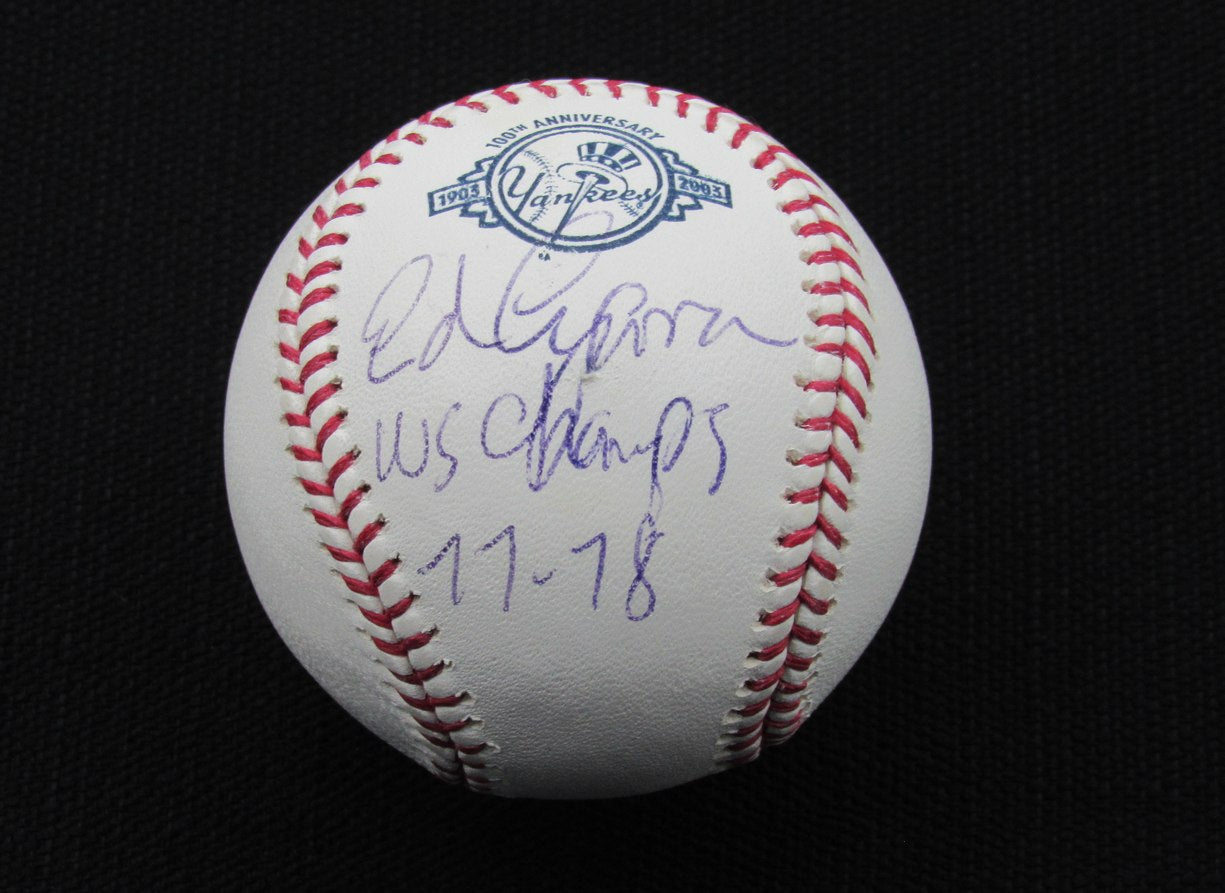 Ed Figueroa Signed/Auto Yankees 100th OML Baseball JSA Inscr 186650