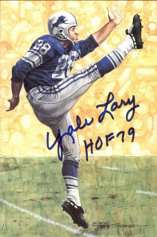 Yale Lary HOF Lions Signed/Inscr Goal Line Art GLAC Postcard JSA 167146