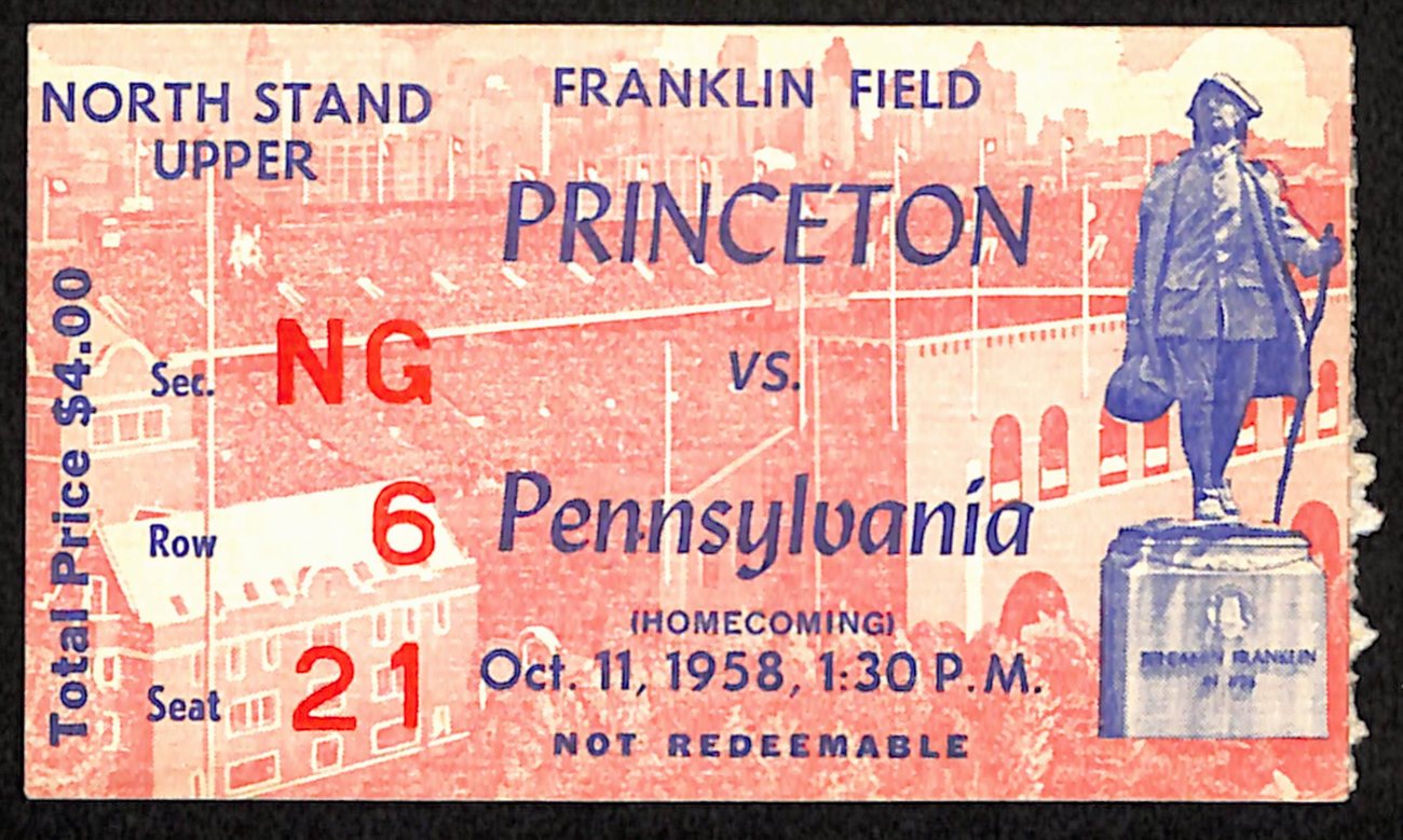 October 11, 1958 Princeton vs Penn Quakers Football Game Ticket Stub 190203