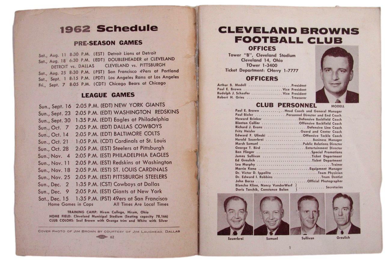 Vintage 1962 Cleveland Browns Press TV Radio Media Guide