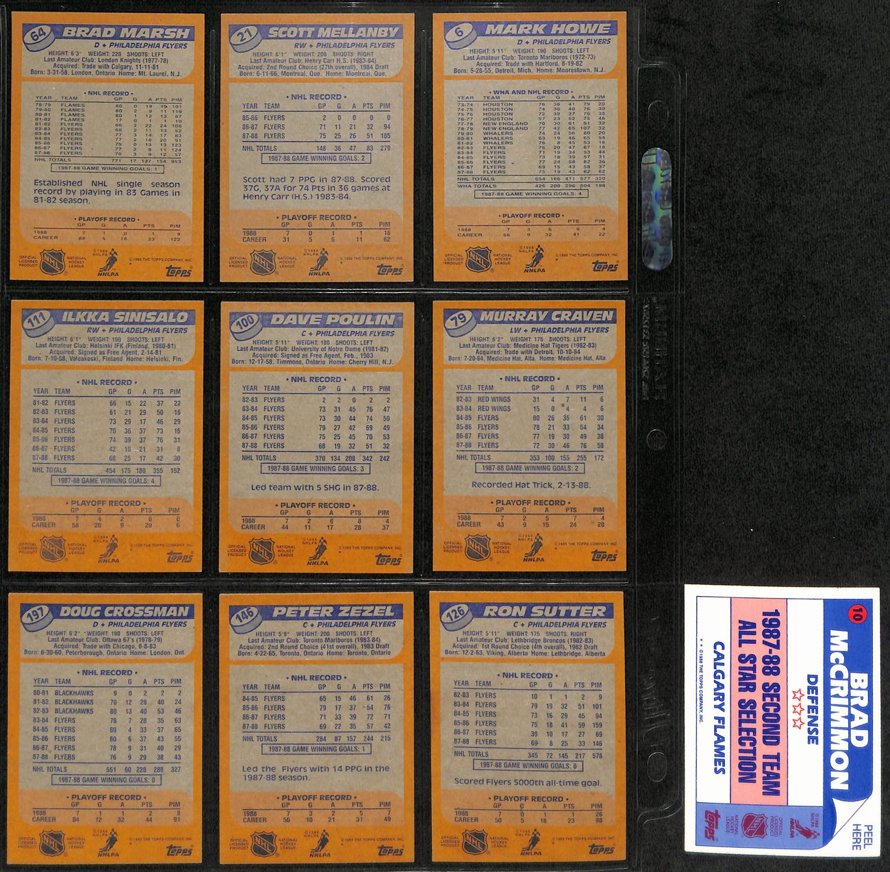 1988-89 Topps Hockey Philadelphia Flyers Team (10) Cards 189213