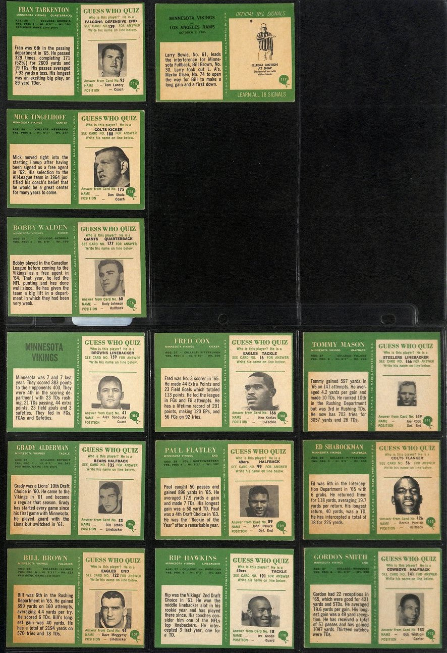 1966 Philadelphia Football Vikings Complete Team Set (14/14) Cards 189256