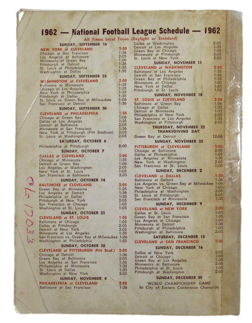 Vintage 1962 Cleveland Browns Press TV Radio Media Guide