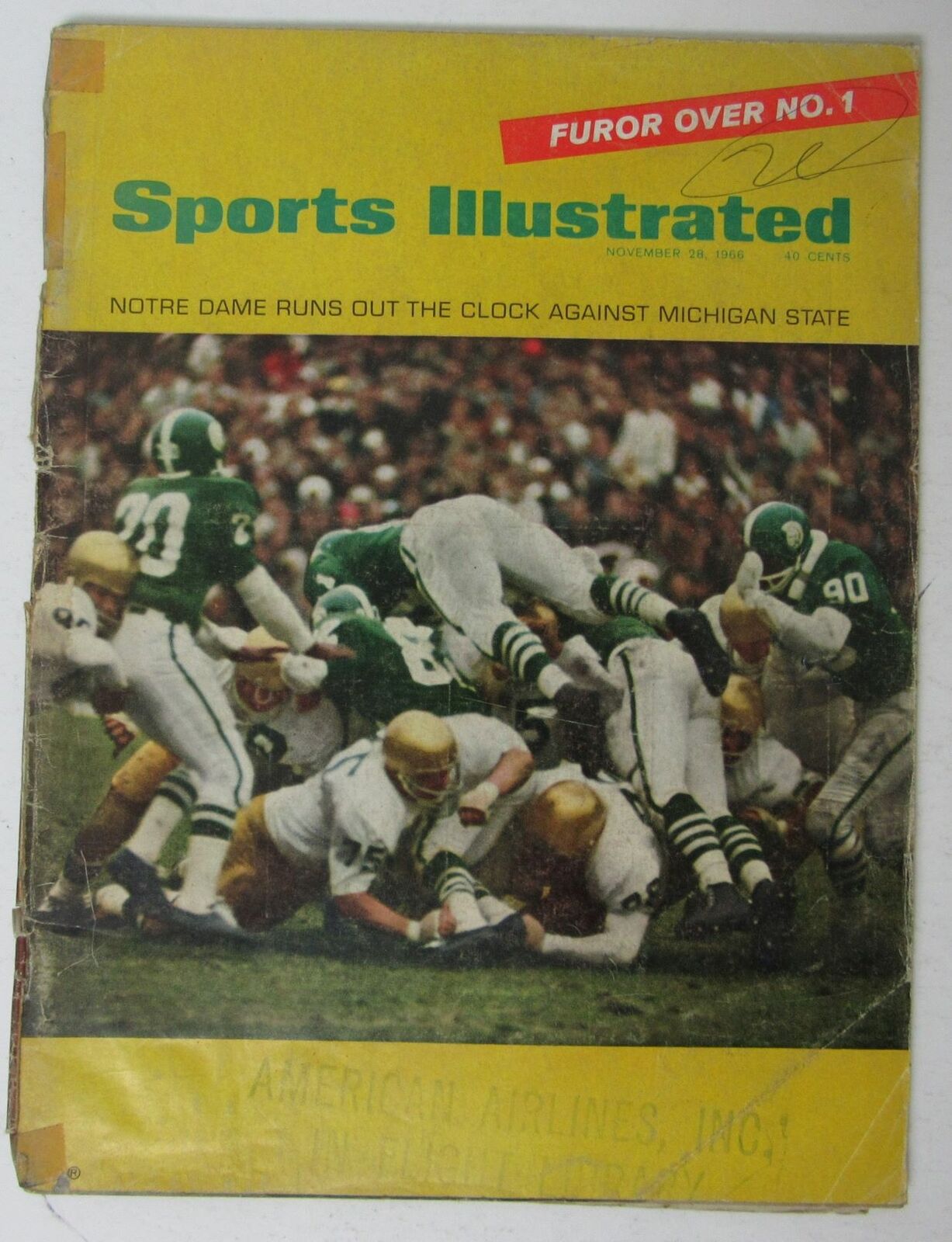 Notre Dame vs. Mich. State FB 1966 Sports Illustrated 11/28/66 NO LABEL 144594