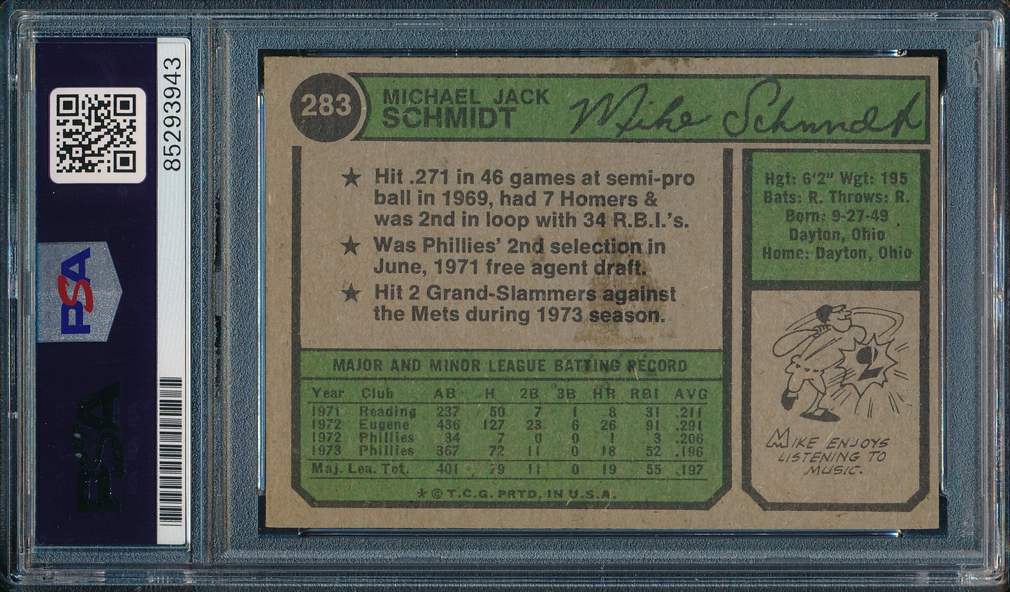 1974 Topps Mike Schmidt Phillies Card #283 Signed PSA/DNA GEM MINT 10 190439