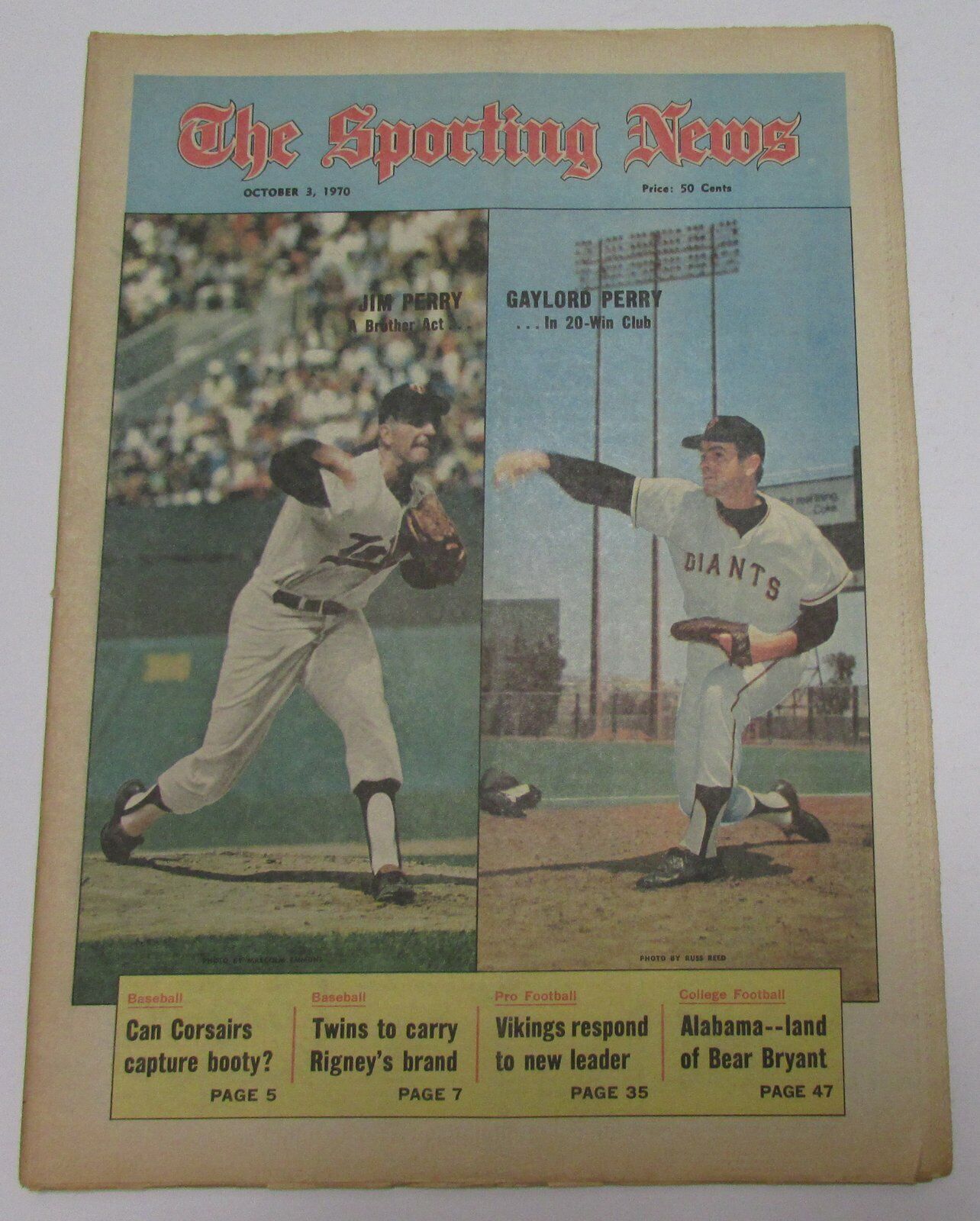 Gaylord Perry SF Giants October 3, 1970 Sporting News Cover 144657