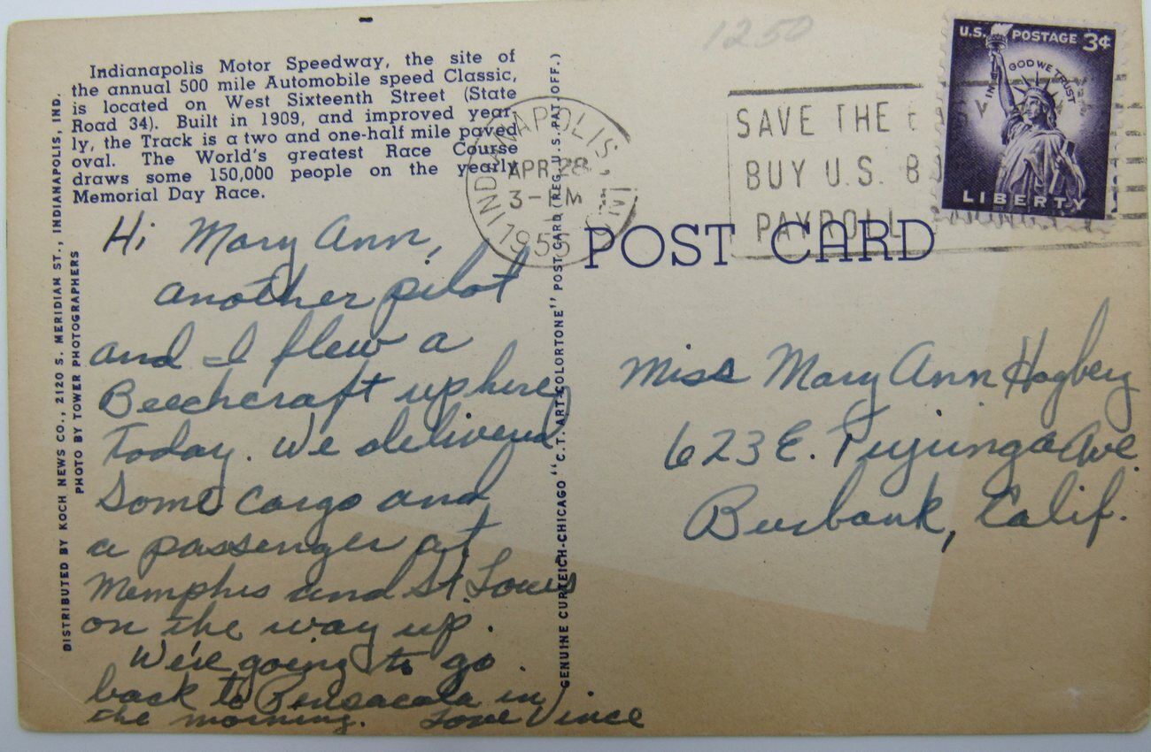 Vintage 1955 Indianapolis Motor Speedway Indy 500 Postcard