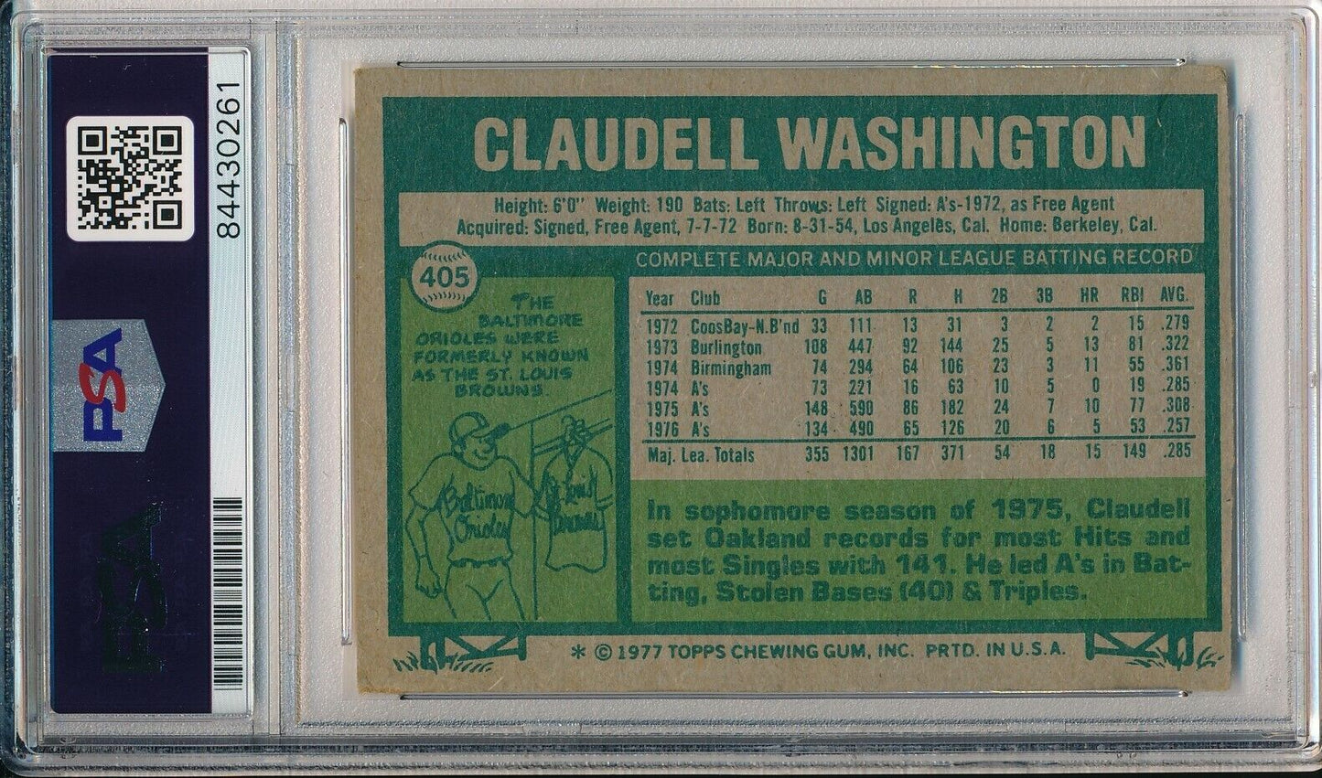 Claudell Washington Oakland A's Signed/Auto 1977 TOPPS Card #405 PSA/DNA 164241