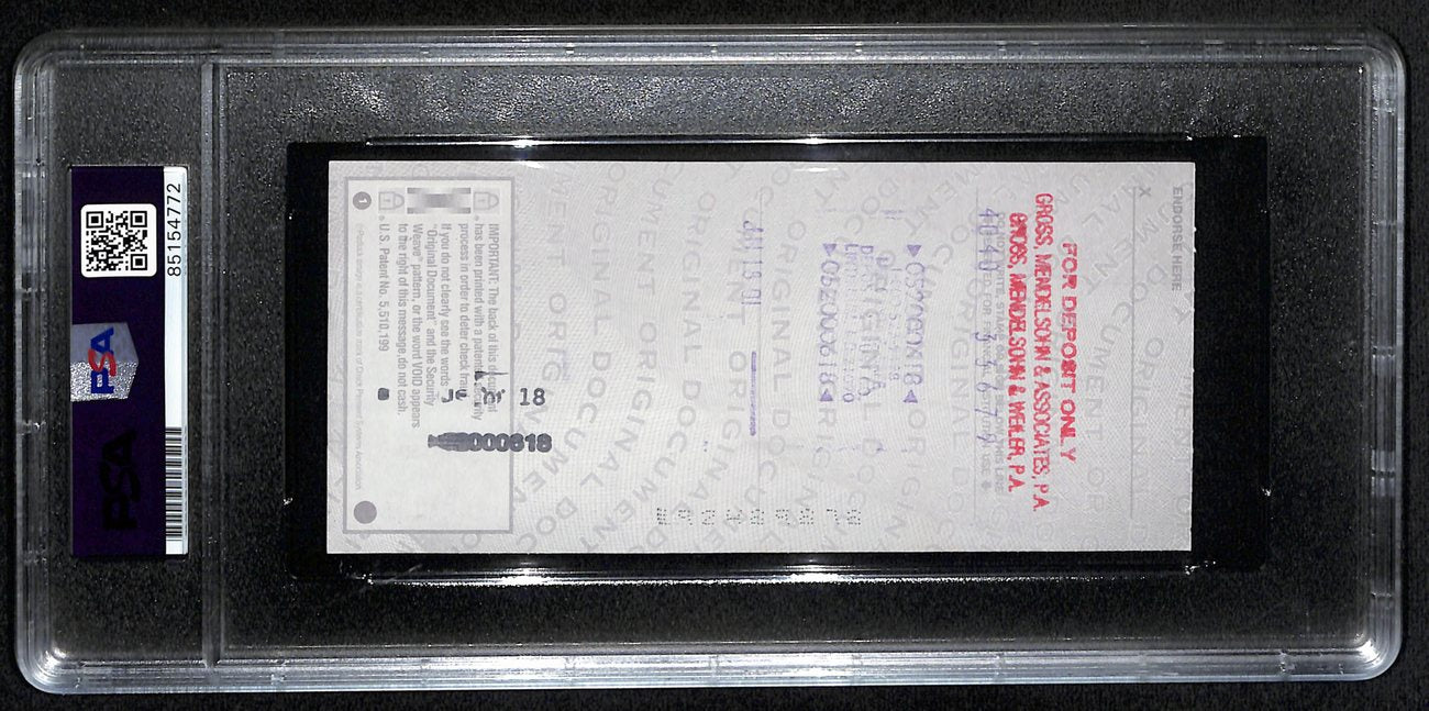 Johnny Unitas HOF Signed/Auto 2001 Bank Check Colts PSA/DNA MINT 9 192613