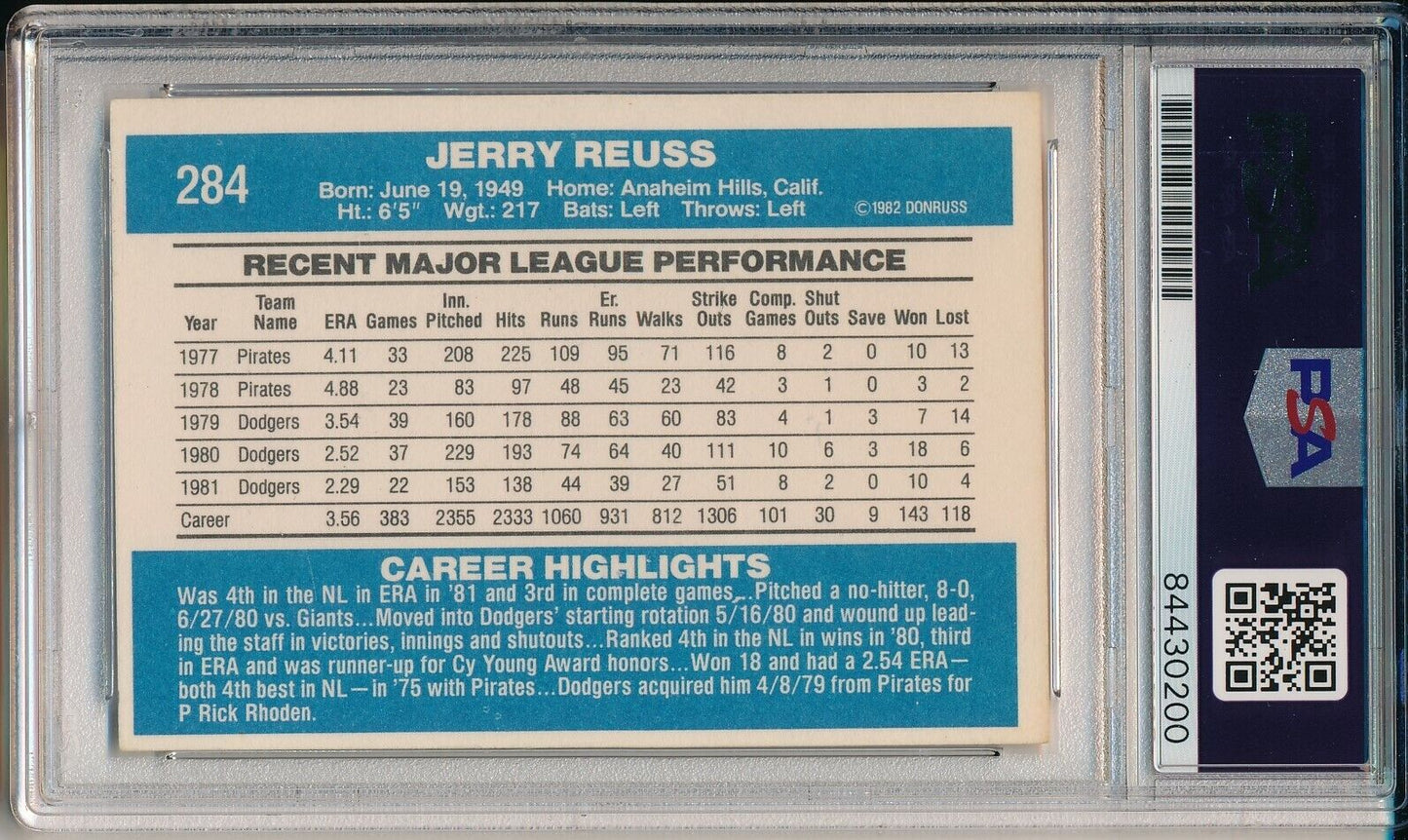 Jerry Reuss LA Dodgers Signed/Auto 1982 Donruss Card #284 PSA/DNA 164180