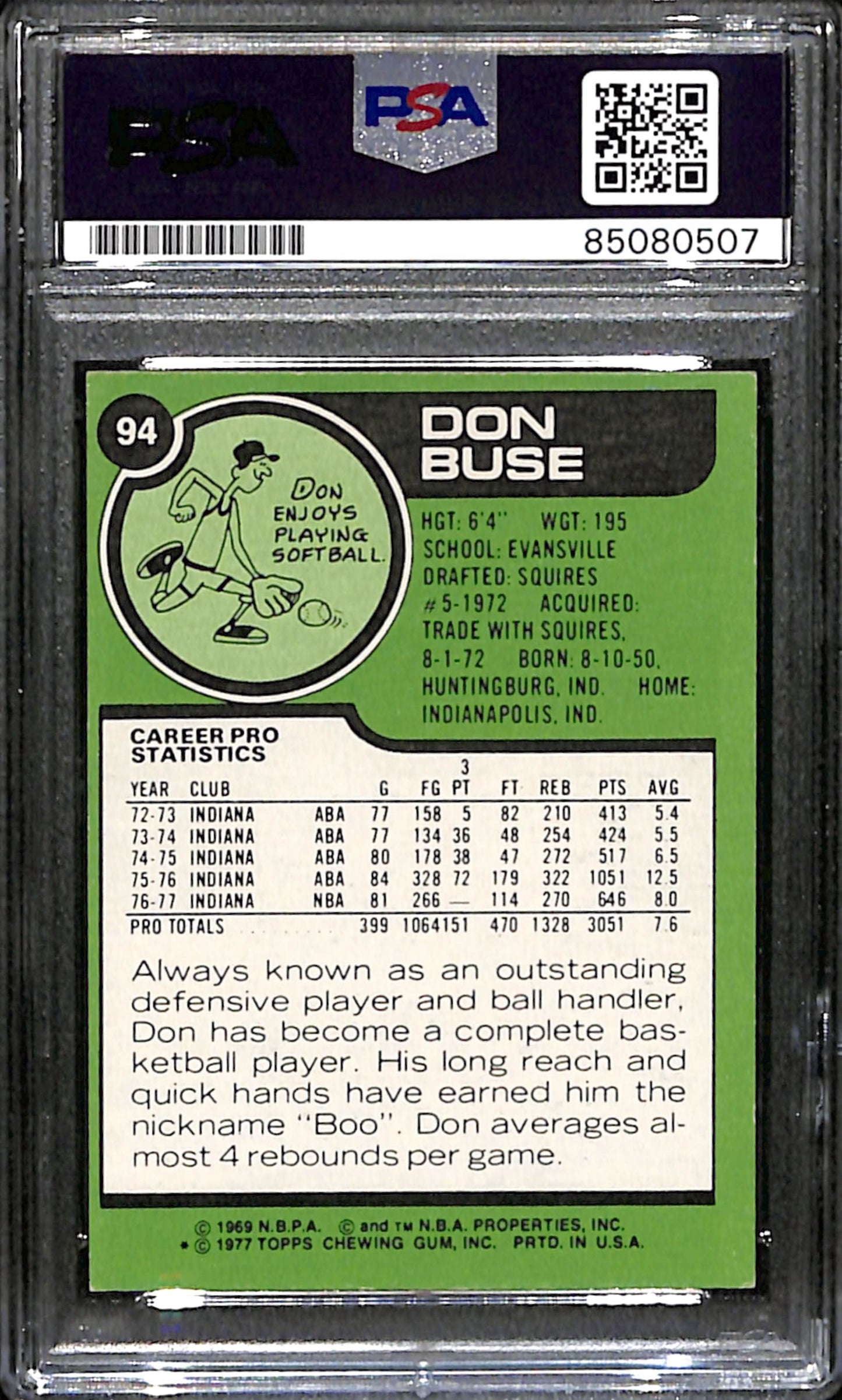Don Buse Signed 1977 Topps Card #94 Indiana Pacers PSA/DNA 185701