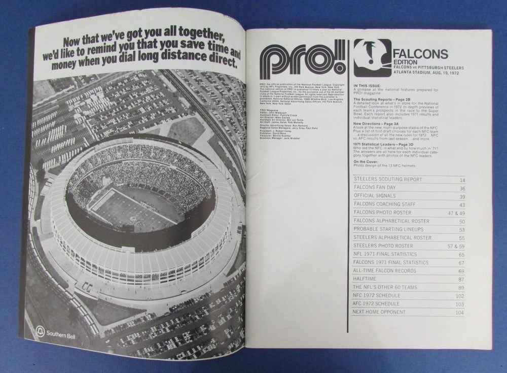 1972 Pittsburgh Steelers vs. Atlanta Falcons PROGRAM 8/19/1972 122049