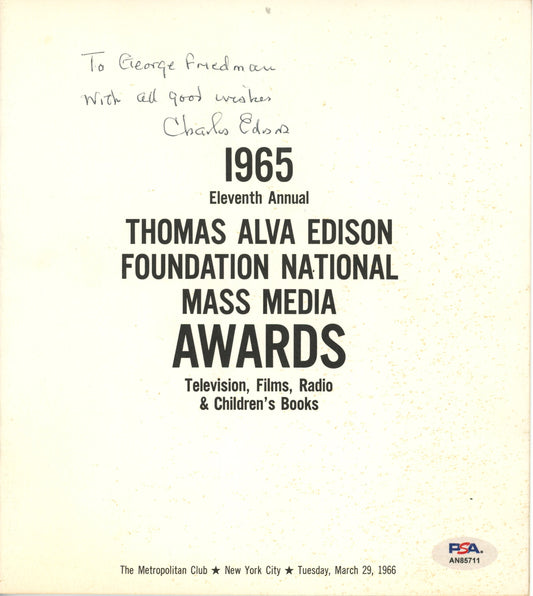 Charles Edison Signed/Auto Thomas Edison Media Awards Program PSA/DNA 192085