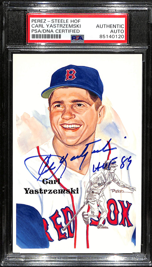 Carl Yastrzemzki HOF Signed 1989 Perez-Steele Postcard Red Sox PSA/DNA 185030