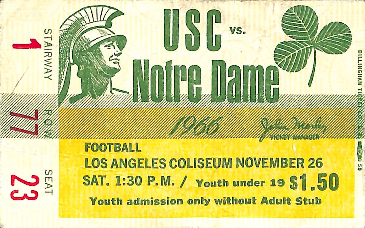 November 26, 1966 USC vs. Notre Dame College Football Game Ticket Stub 189470