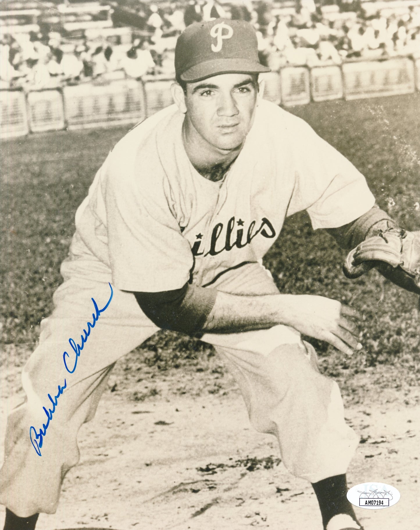 Bubba Church Autographed 8x10 Photo Philadelphia Phillies JSA 181907