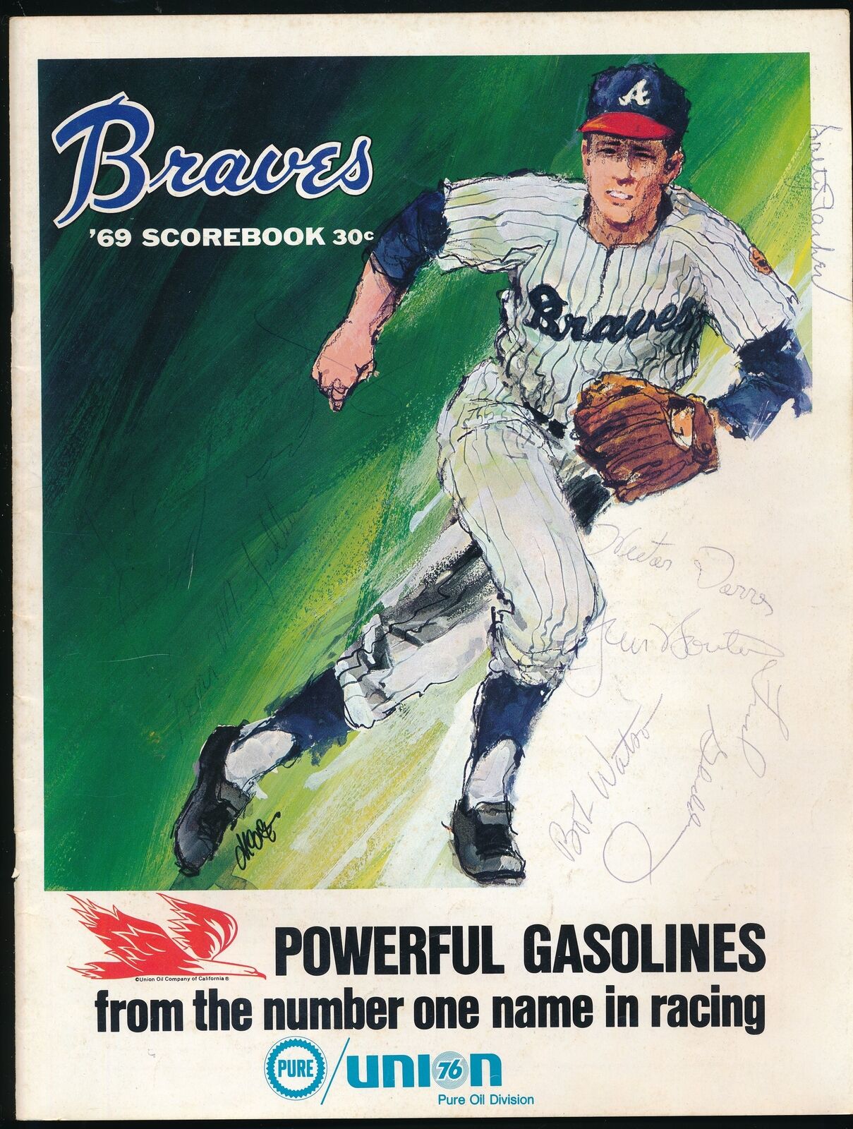 1969 Atlanta Braves vs. Houston Astros Multi-Autographed Program 178095