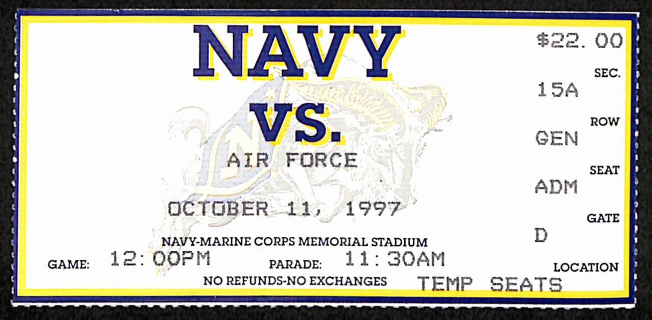October 11, 1999 Air Force vs. Navy College Football Game Ticket Stub 190205