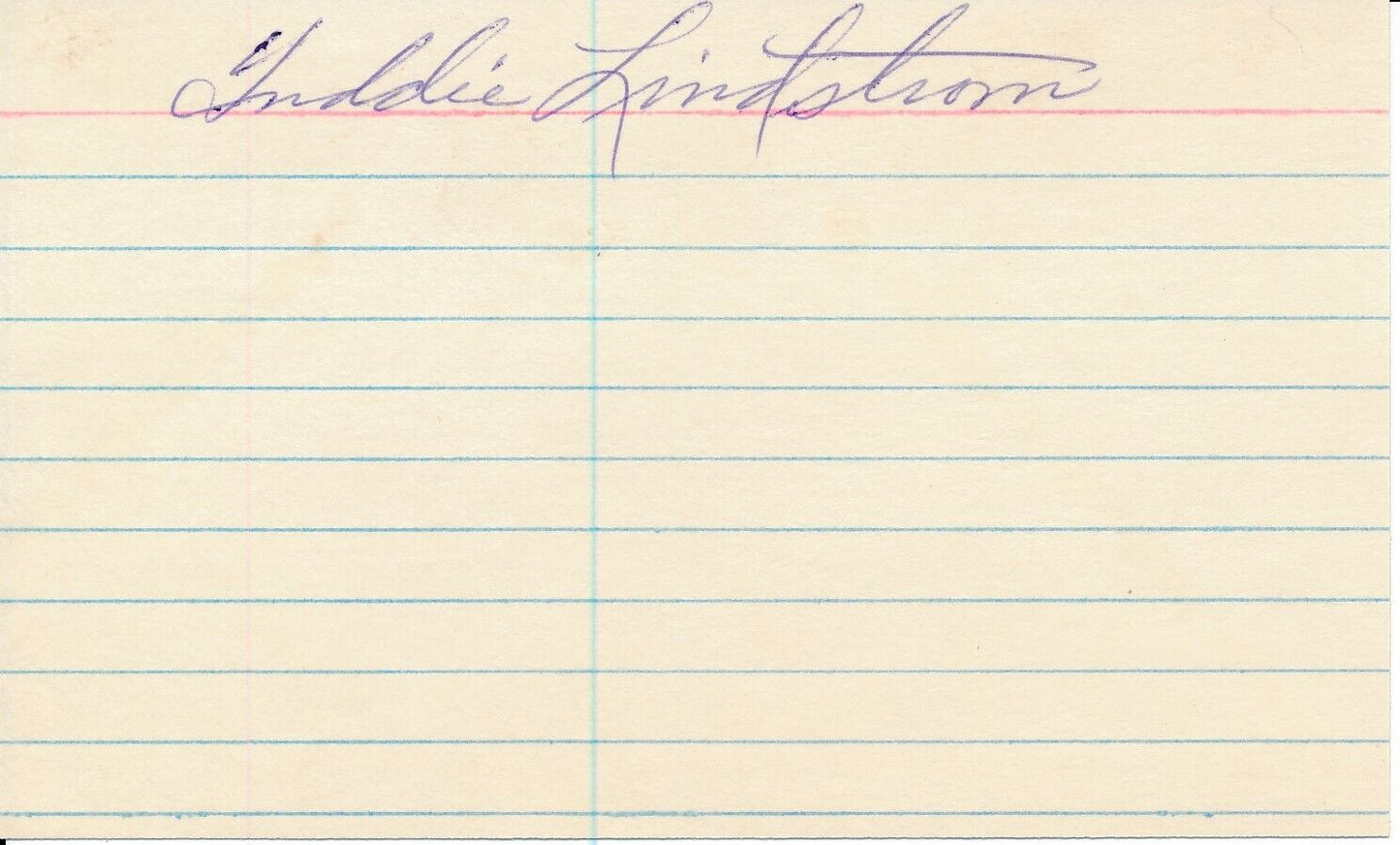 Freddie Lindstrom HOF New York Giants Signed/Autographed 3x5 Index Card 163943