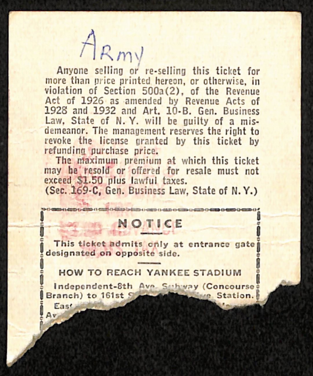 November 18, 1961 Oklahoma at Army College Football Game Ticket Stub 190204