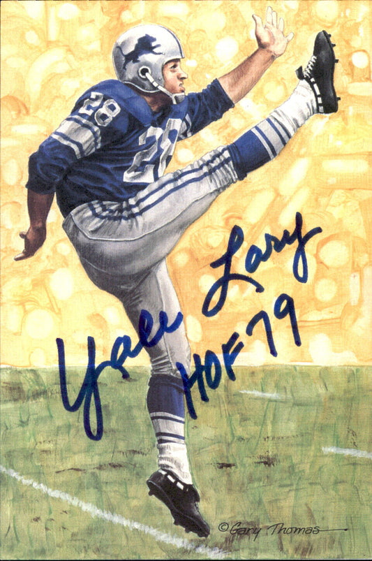 Yale Lary HOF Autographed/Inscribed Goal Line Art GLAC Postcard Lions JSA