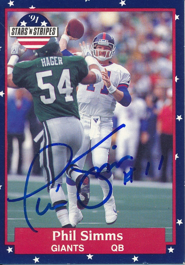 Phil Simms Signed/Auto 1991 Fleer Football Card #95 New York Giants 192284