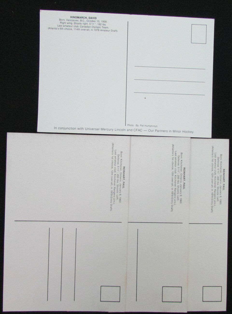 Lot of 4 Calgary Flames Signed 4x6 Team Issued Postcards incl. Reinhart 150480