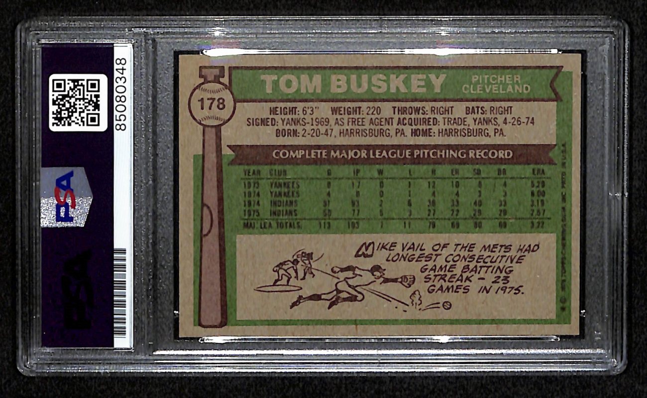 Tom Buskey Signed 1976 Topps Card #178 Cleveland Indians PSA/DNA 184393
