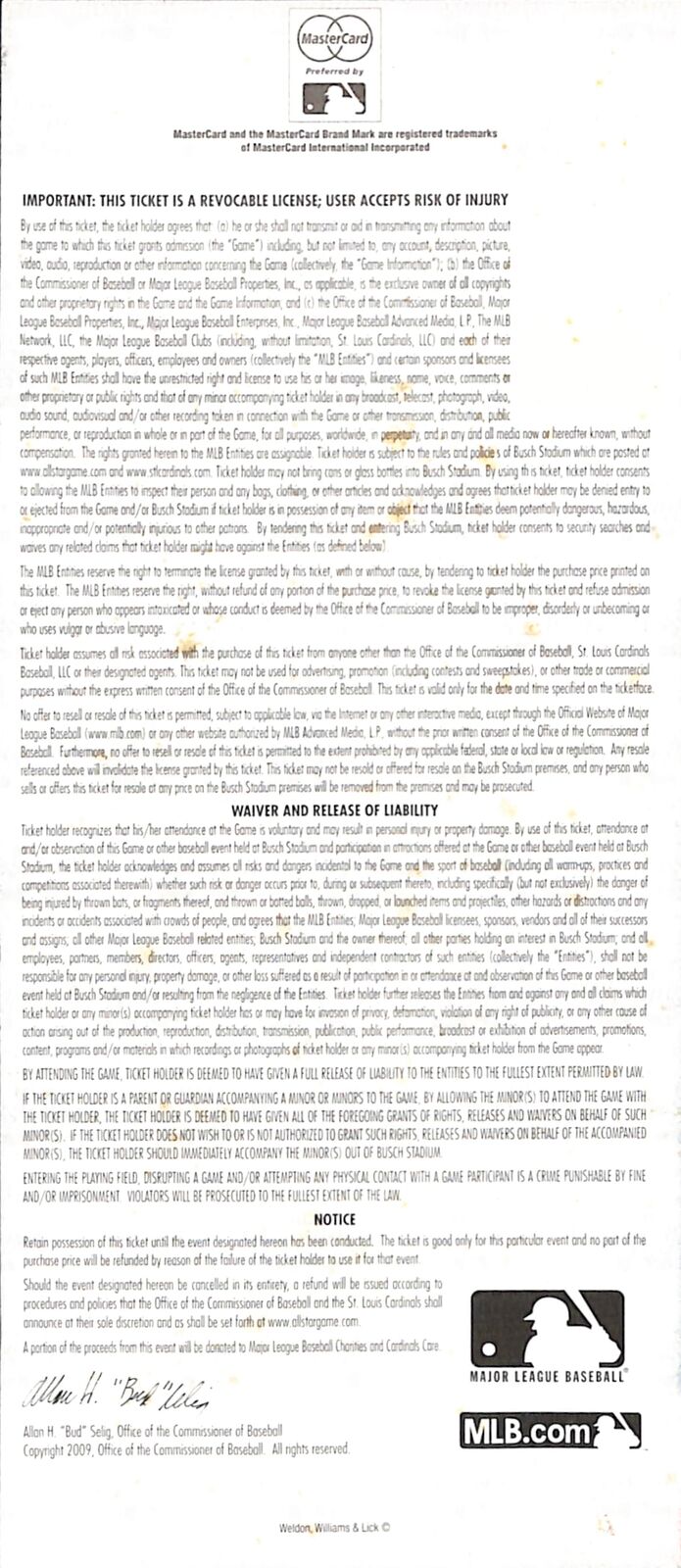 2009 MLB All-Star Home Run Derby Full Ticket Busch Stadium, St. Louis 181211