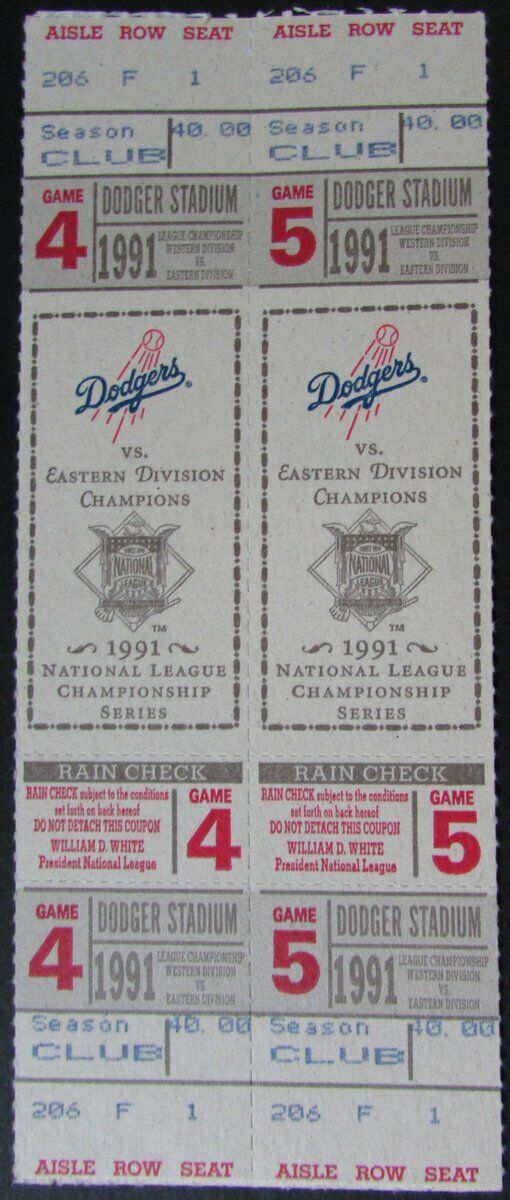 1991 Los Angeles Dodgers (2) Phantom NLCS Full Mint Tickets, Game 4/5 145447