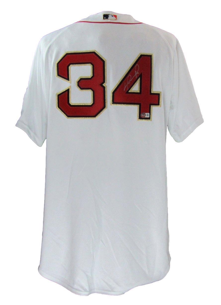 David Ortiz Autographed Majestic Gold 2013 WS Jersey Red Sox Beckett 177074