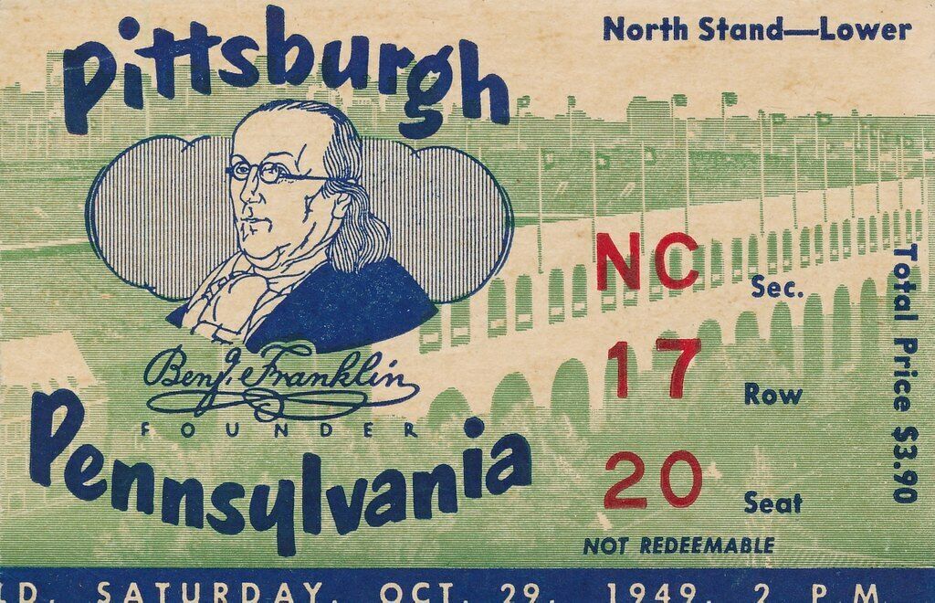 1949 U of Pennsylvania vs. Pittsburgh College Football Game Ticket Stub 144211