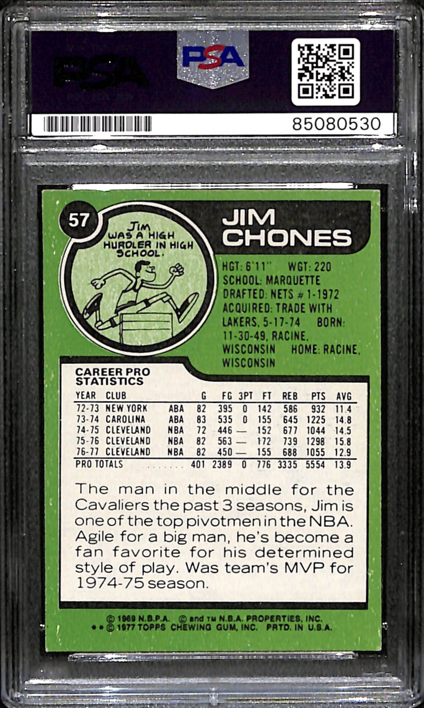 Jim Chones Signed 1977 Topps Card #57 Cleveland Cavaliers PSA/DNA 185714