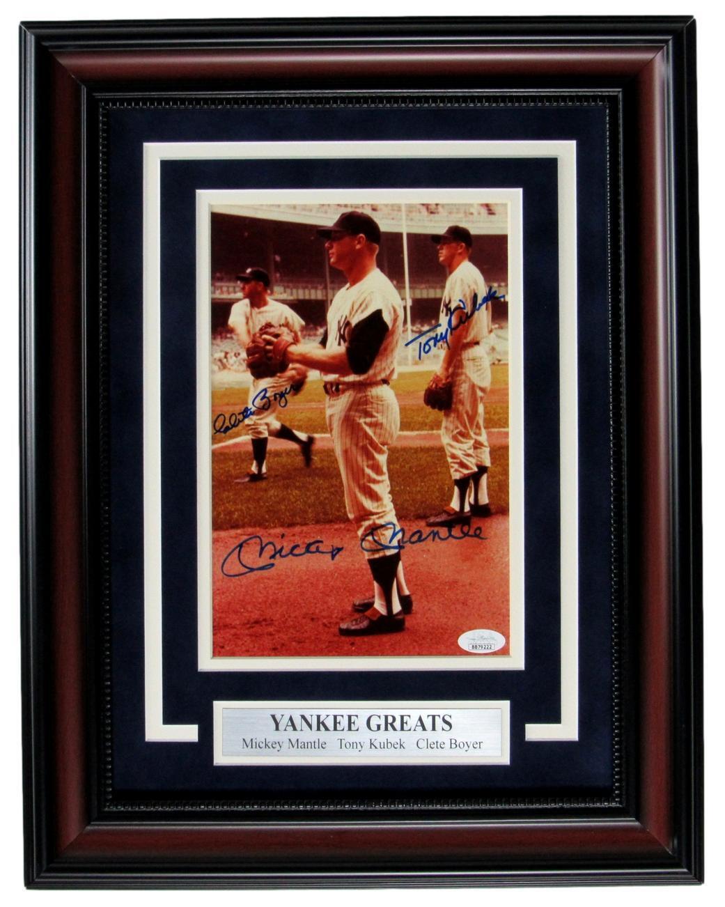Mickey Mantle/Kubek/Boyer Yankees Signed/Auto 8x10 Photo Framed JSA 158839