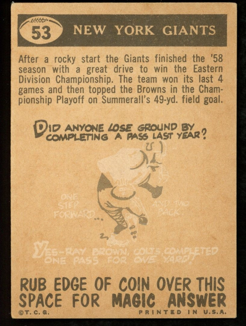 1959 TOPPS Football Card #53 Signed/Auto Al Barry New York Giants