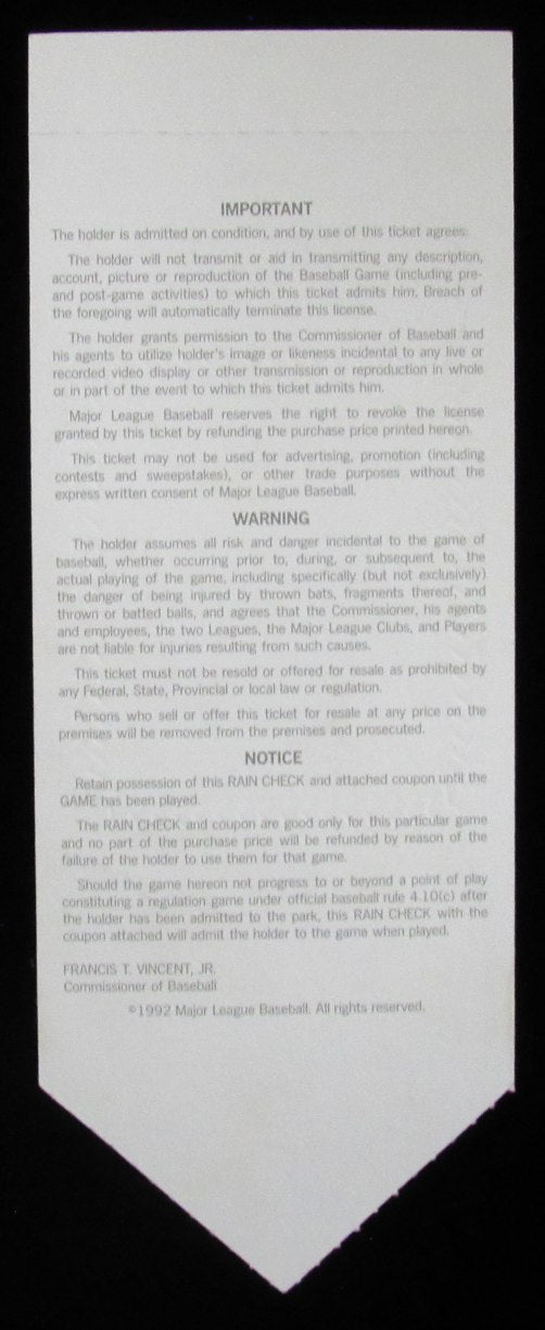 July 14, 1992 MLB All Star Game Ticket Stub Jack Murphy Stadium San Diego 190132