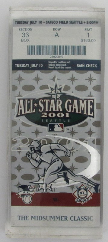 July 10, 2001 MLB All-Star Game Full Ticket in Lucite Case Seattle 181459