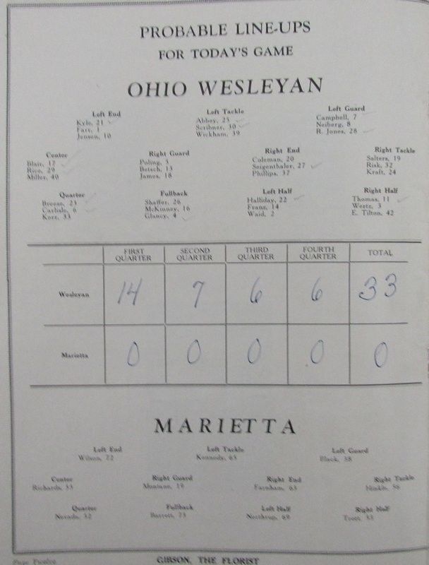 1928 Marrietta College vs. Ohio Wesleyan Football Game Program 9/29/28 130335