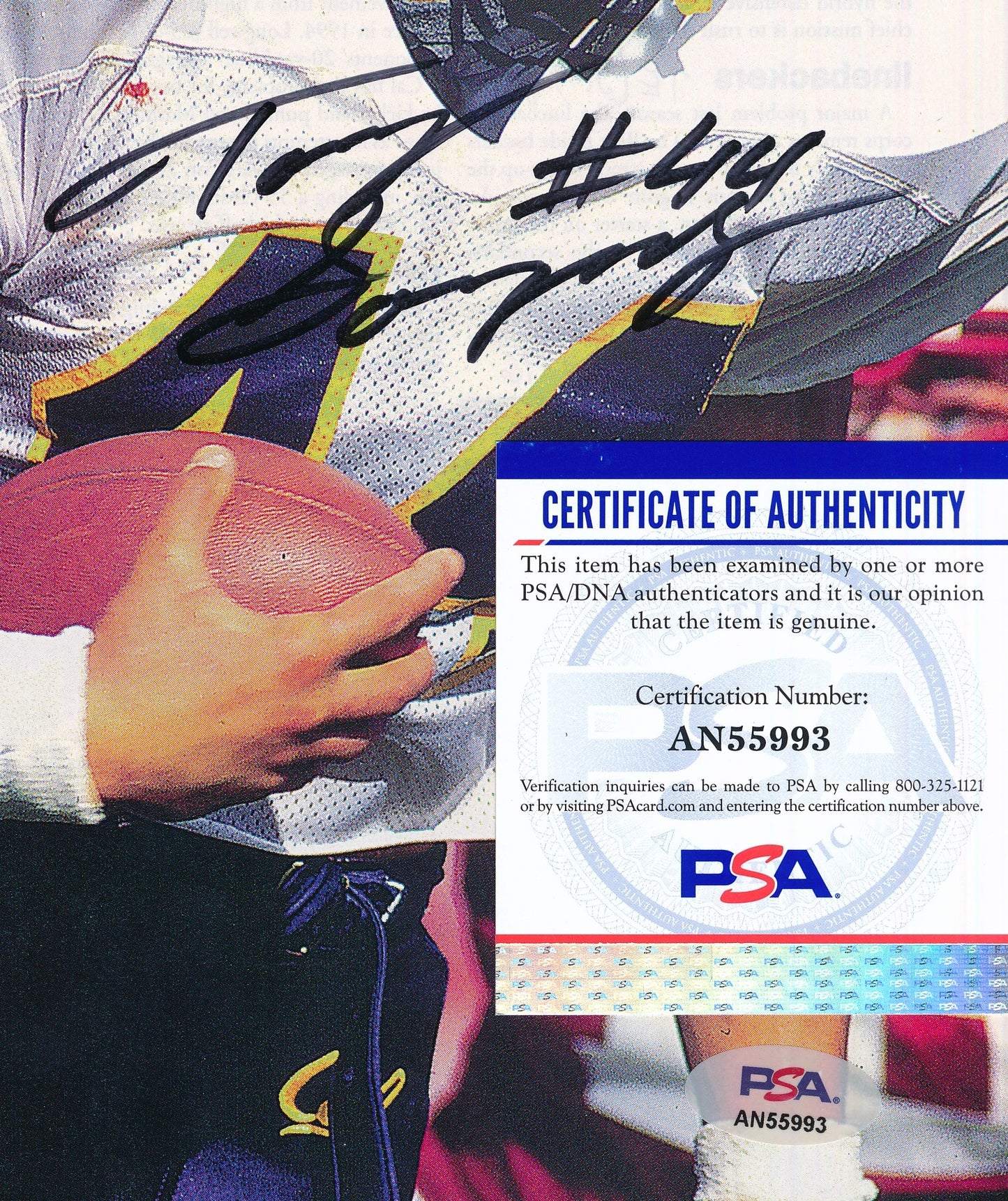 Tony Gonzalez HOF Signed/Auto 8x10 Magazine Photo Cal PSA/DNA 188130