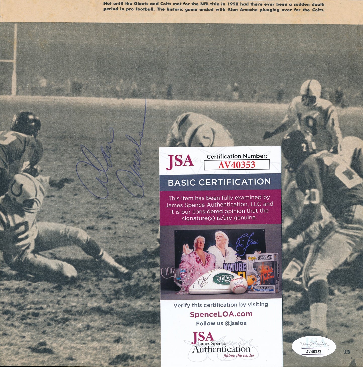 Alan Ameche Signed/Autographed 8x8 Newspaper Photo Baltimore Colts JSA 190290