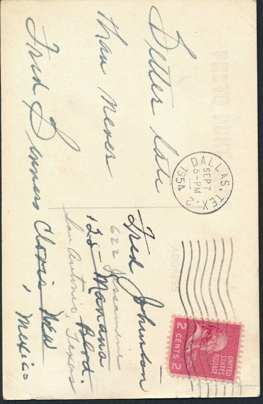 Fred Benners Southern Methodist Signed Vintage 1954 Postcard w/ Stamp 142537
