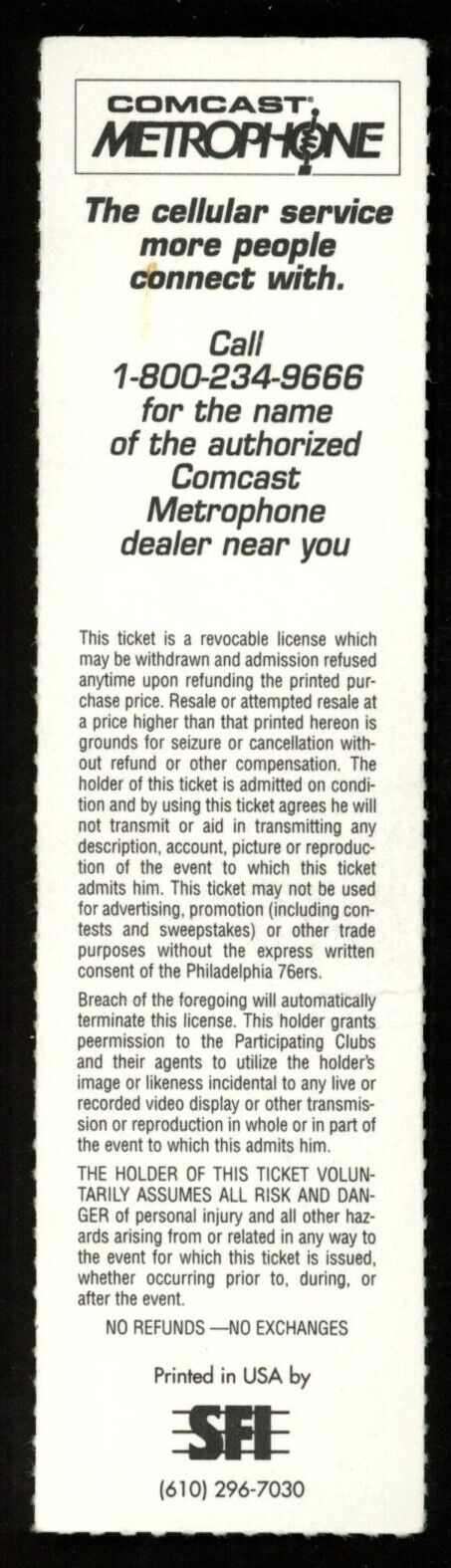 January 29, 1996 76ers vs. Vancouver Grizzlies NBA Basketball Game Ticket Stub